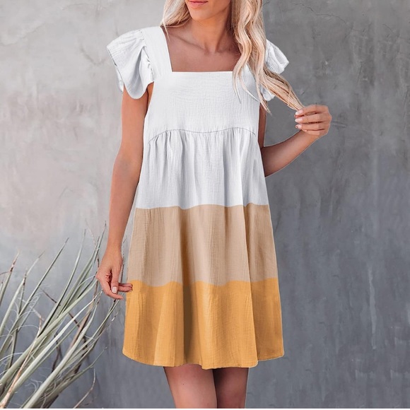 Amazon Fashion NWOT❗️Colorblock Tired Ruffle Dress - Picture 7 of 9